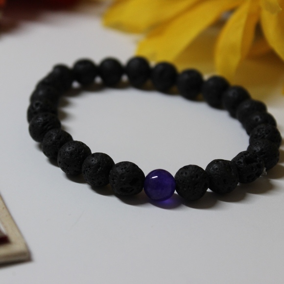 1 LEFT-NWT Chakra Stone Lava Bead Stretch Bracelet - Picture 2 of 7